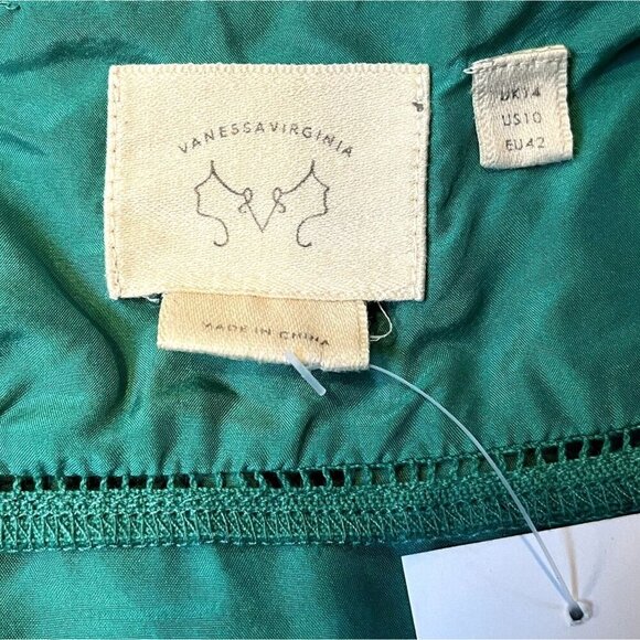 Vanessa Virginia Green Silk Peplum Short Sleeve Blouse Retro 30s Flounce V-Neck - Picture 8 of 8